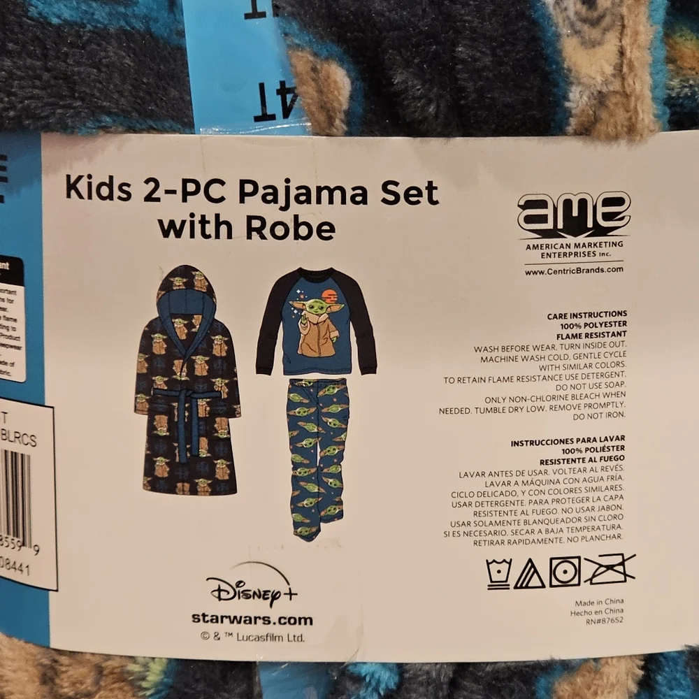 Star Wars The Mandalorian Kids 2 Piece Pajama Set with Robe Size 4T